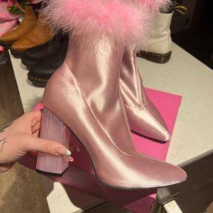 Pink Fur Rim Healed Sock Boots | Pink Boots | Size 9
